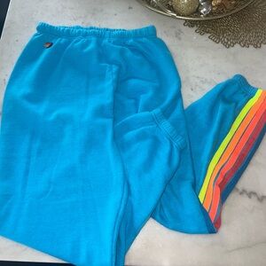 Blue Kids Bottoms with Rainbow Stripe